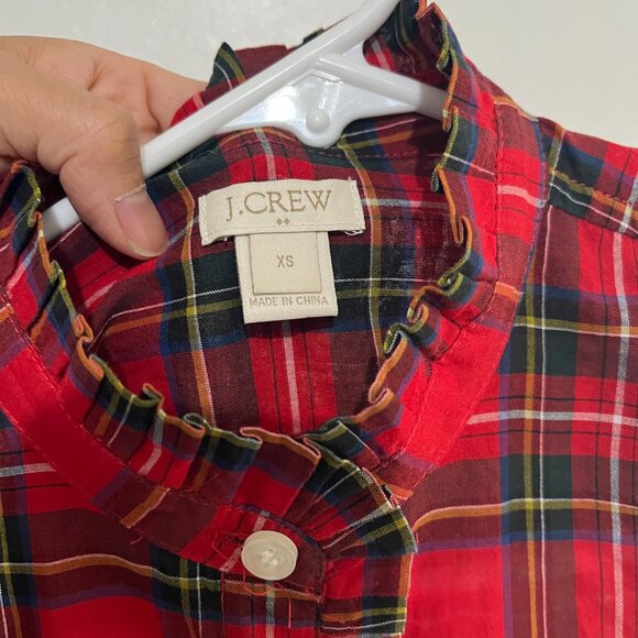 J.Crew Plaid Ruffled Collar Shirt XS - Picture 5 of 8